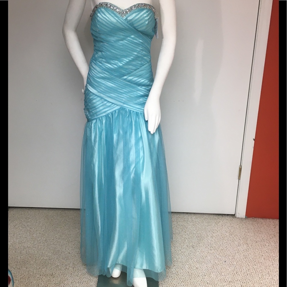 Aqua Tulle Covered Fit & Flare
